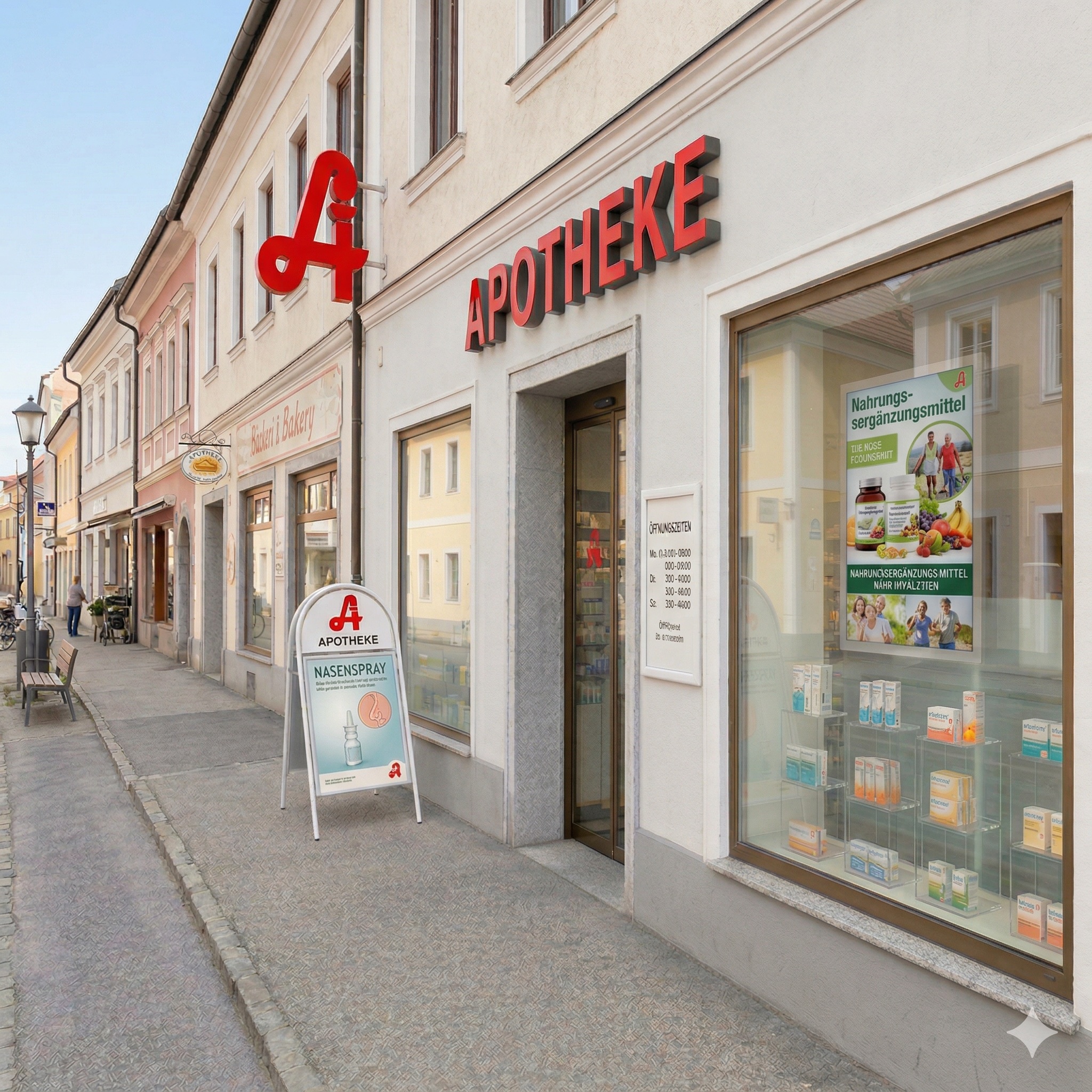apotheke, pharmacy, façade, store, nasal spray