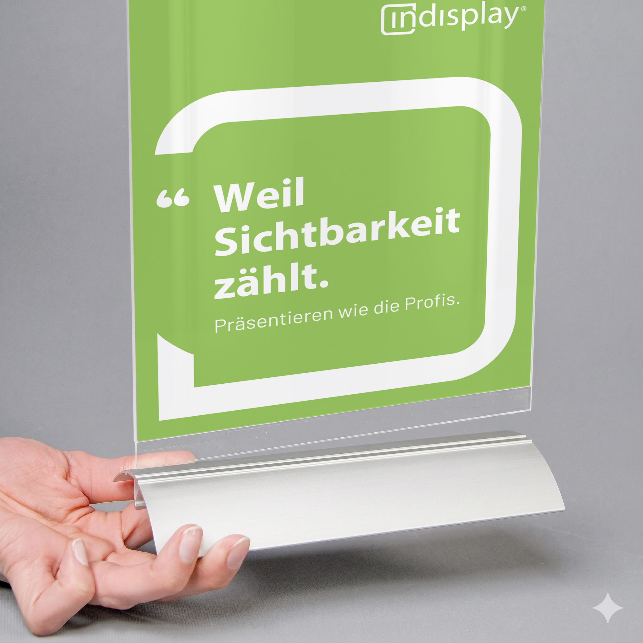 Acryl-Schild, Display-Stand, Grünes Schild, Transparentes Paneel, Basishalter