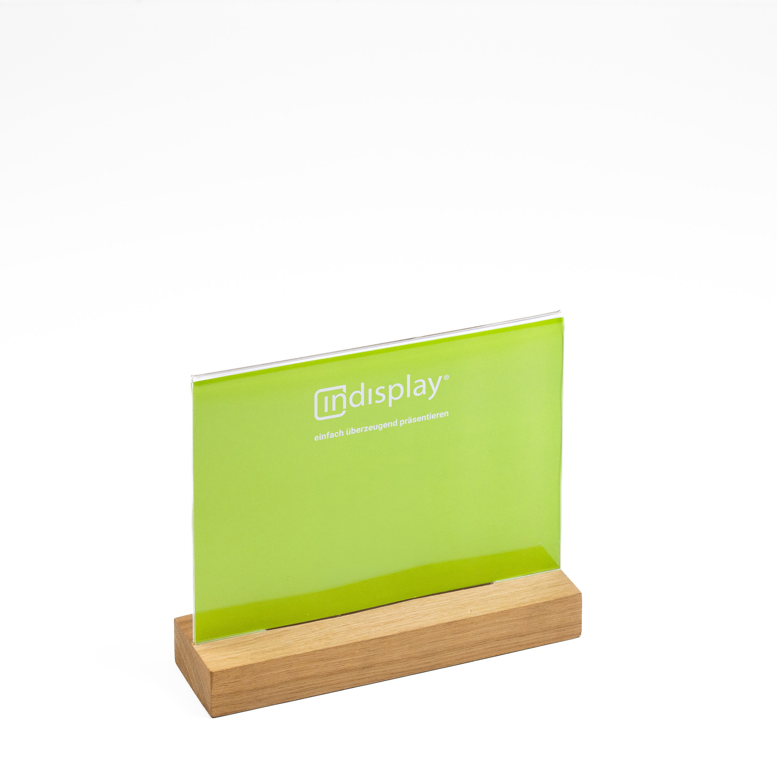 Tischaufsteller mit Holzsockel A5 quer Eiche