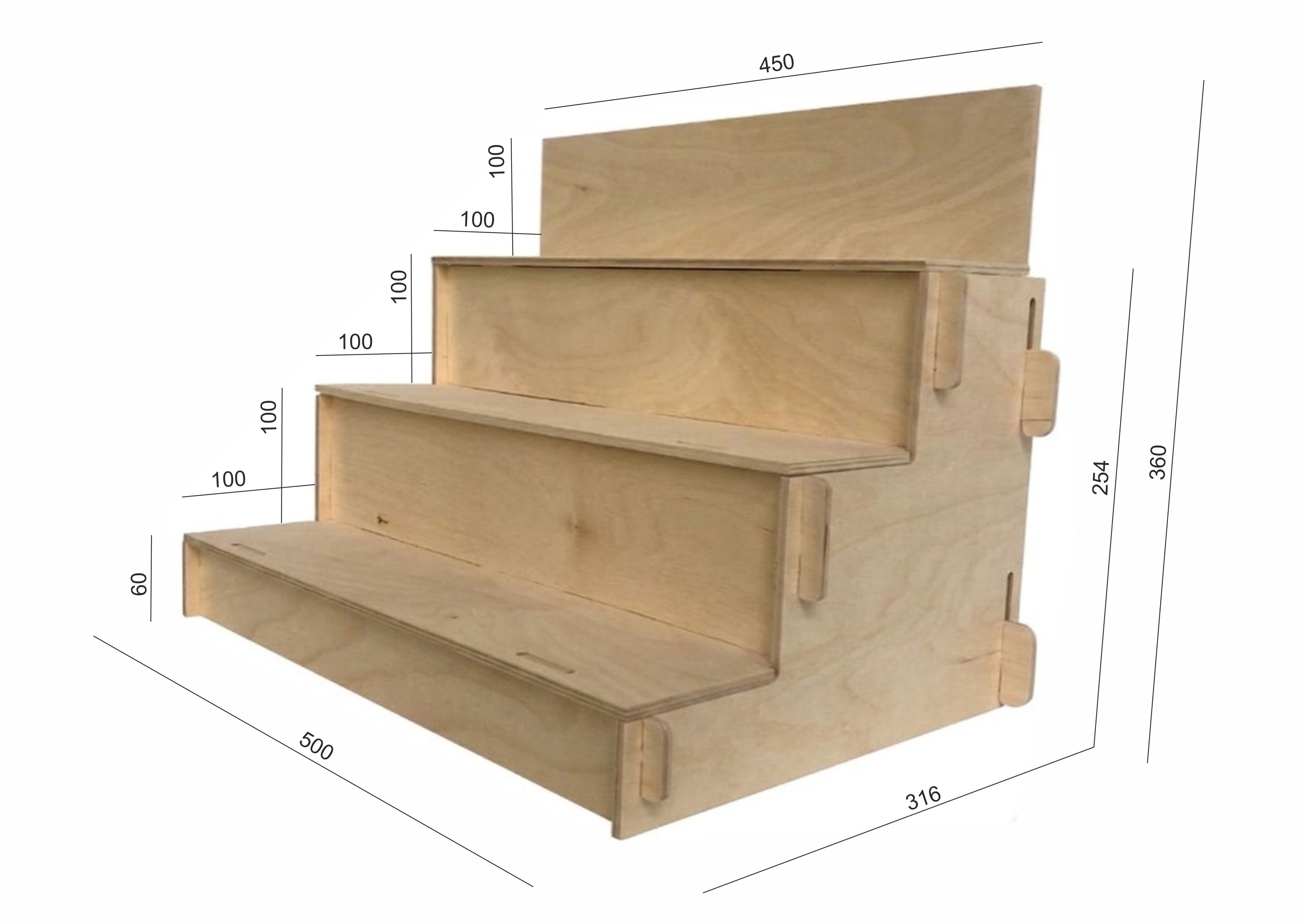 Holztreppenstufen, Aufbewahrungsbox, zweigeteilte Treppe, Holzkasten, Maße-450x360