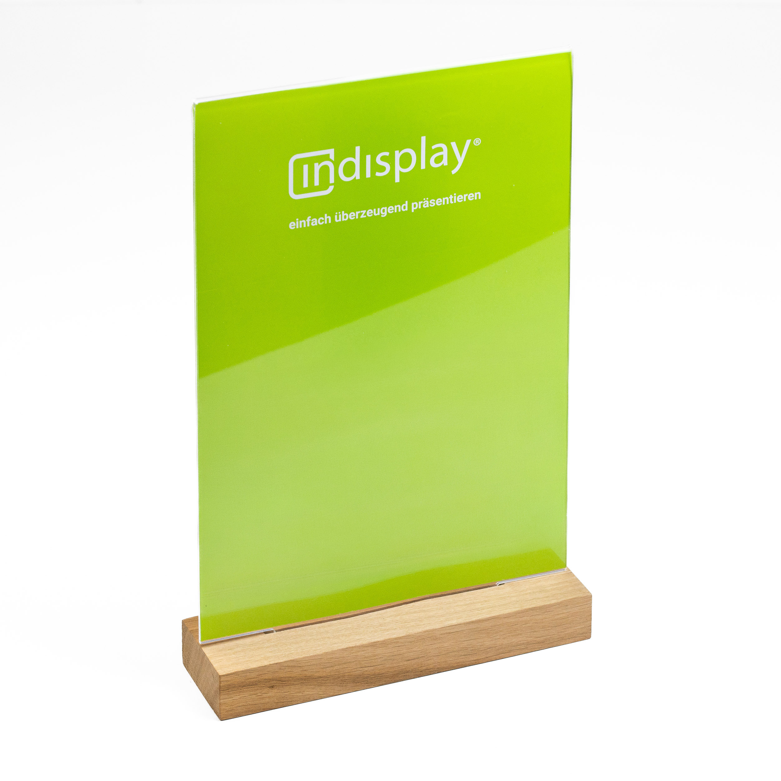 Tischaufsteller mit Holzsockel A4 Eiche