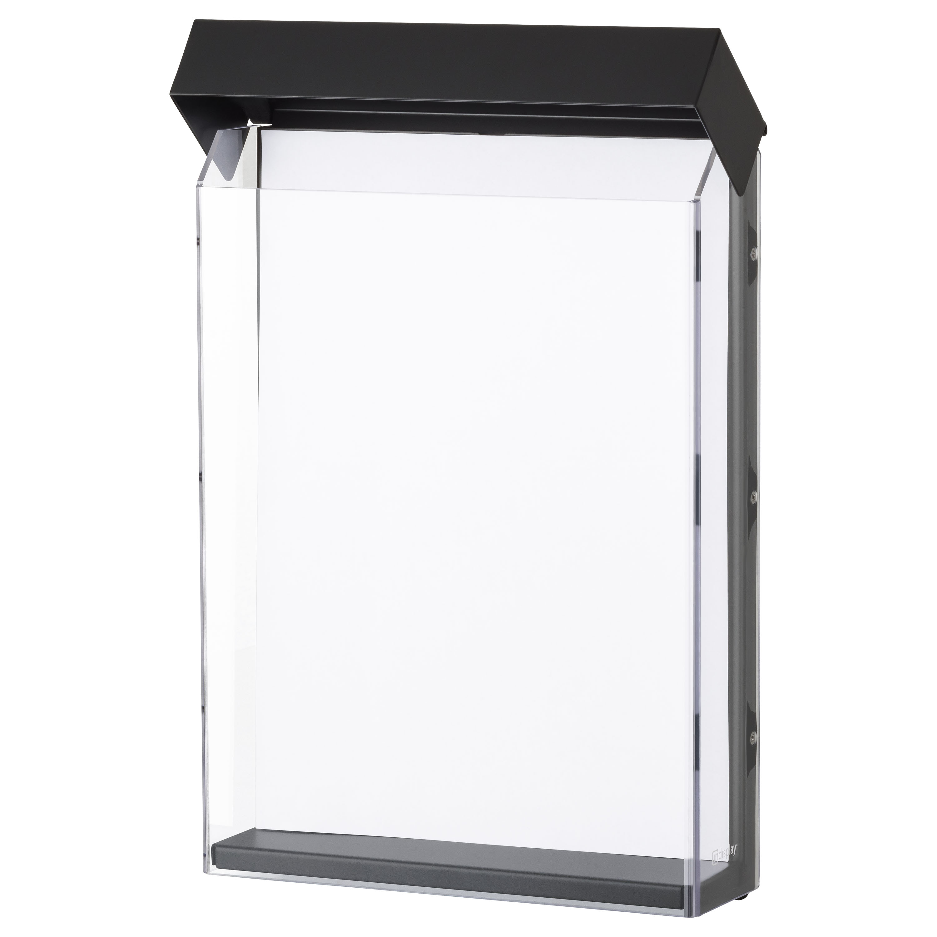 Acryl-Display, Wandmontage, Vorderablage, Klarsicht-Sichtfläche, Schwarze Oberseite