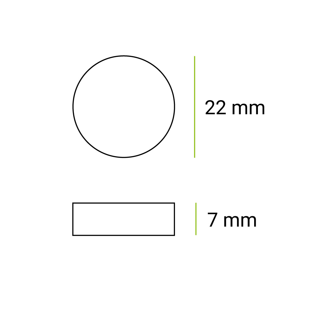 kreis, durchmesser 22 mm, rechteck, abmessung 7 mm, maßzeichnung