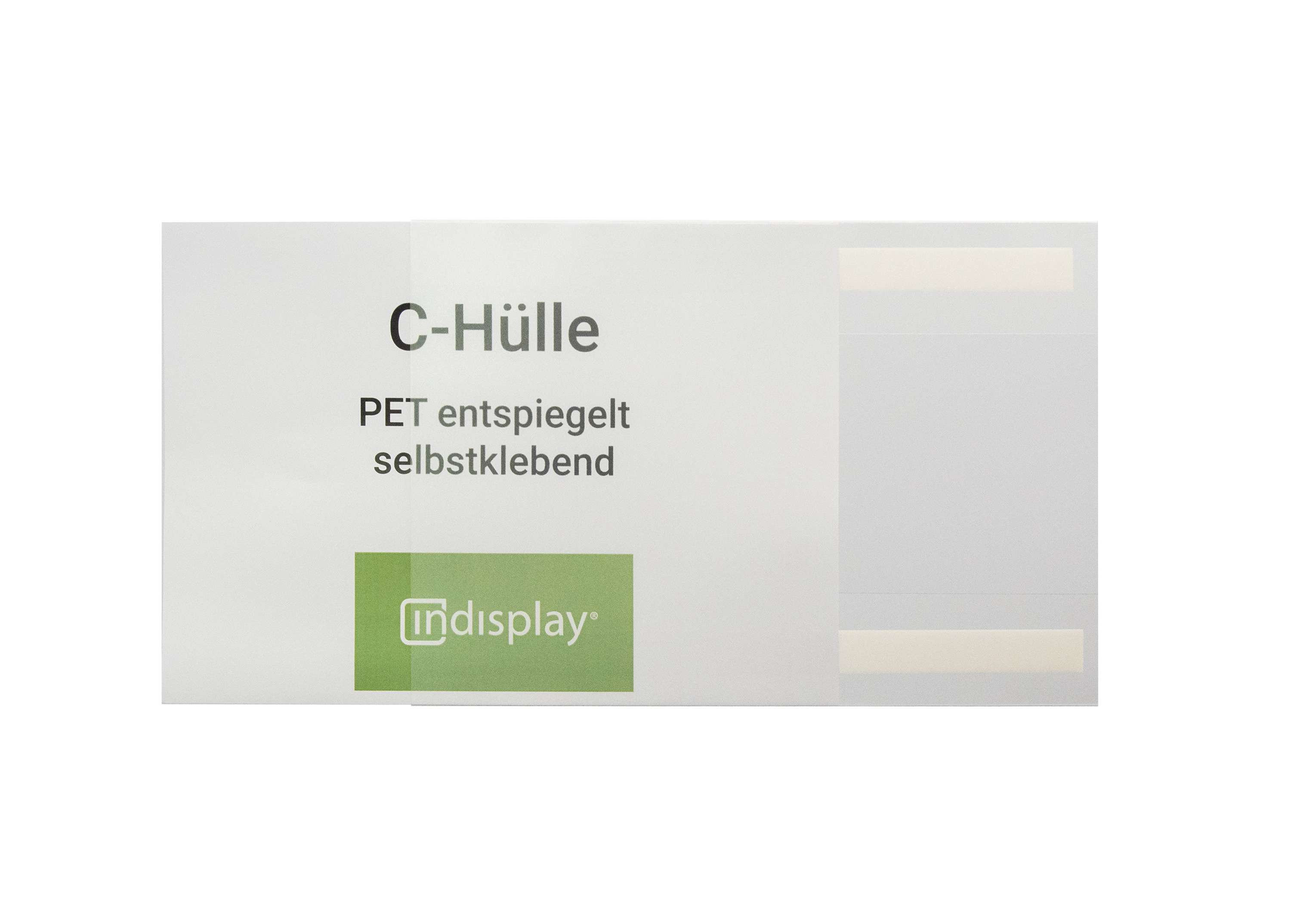 PET, selbstklebend, C-Hülle, in display, grünes Logo